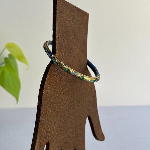 Vintage 1970s Floral Cloisonne Enamel Bangle Bracelet 7" Chinese Export - Picture 9 of 9